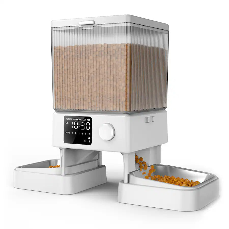 Automatic Cat Feeder for 2 Pets with Dual Bowls Smart Programmable Timer and Portion Control Dry Food Dispenser