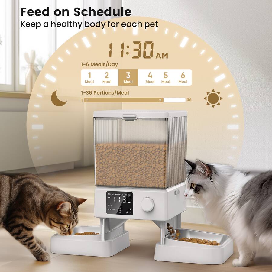 Automatic Cat Feeder for 2 Pets with Dual Bowls Smart Programmable Timer and Portion Control Dry Food Dispenser